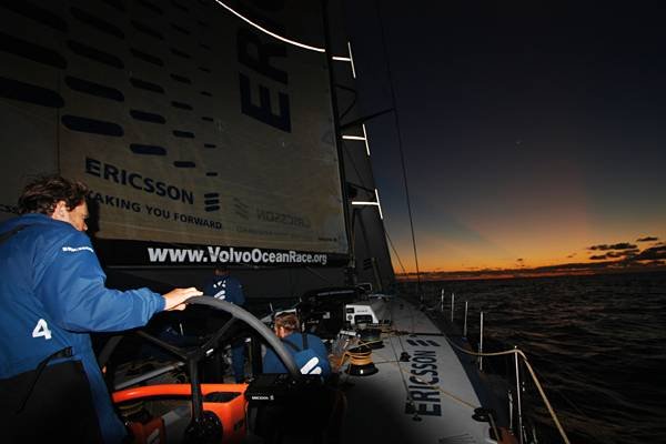 Joao Signorini driving Ericsson 4 at sunset  (Photo By Guy Salter/Ericsson 4/Volvo Ocean Race)