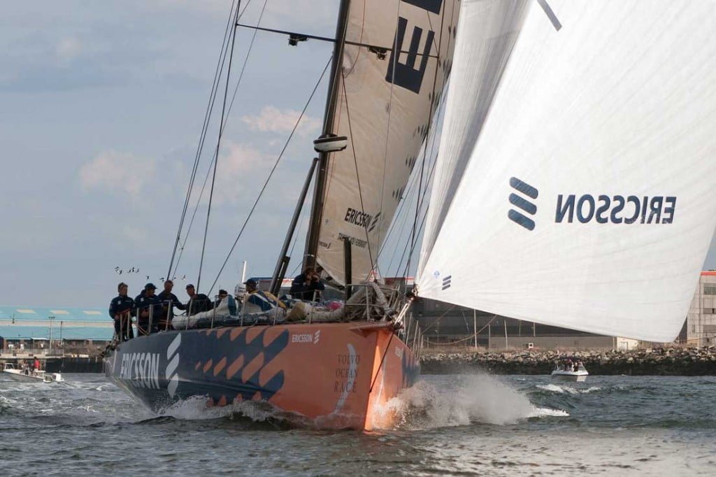 Ericsson 3 Crossing The Leg 6 Finish Line In Boston (Photo By George Bekris)
