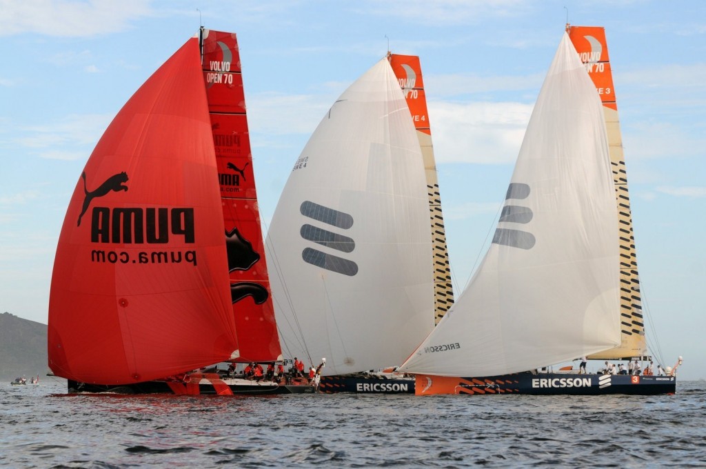 PUMA , Ericsson 3 and Ericsson 4 Under Spinnaker In Rio Light In-Port Race (Photo By Dave Kneale/Volvo Ocean Race)