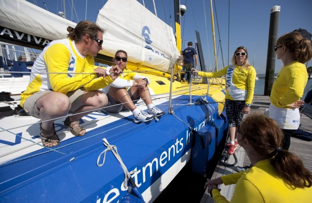 Dee Caffari and Crew At The Dock (Photo by Lloyd Images)