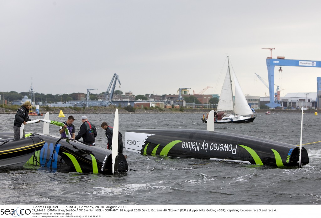 Ecover Capsizes During Kiel, Germany iShares Cup Action ( Photo by Th Martinez / Sea&Co / OC Events) 