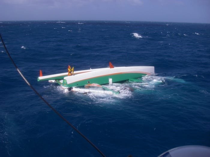 groupama-3-capsizes-in-the-pacific-ocean-during-julles-verne-trophy-attempt-photo-by-dr Groupama 3 Capsizes In The Pacific Ocean During 2008 Jules Verne Trophy Attempt (Photo by DR)