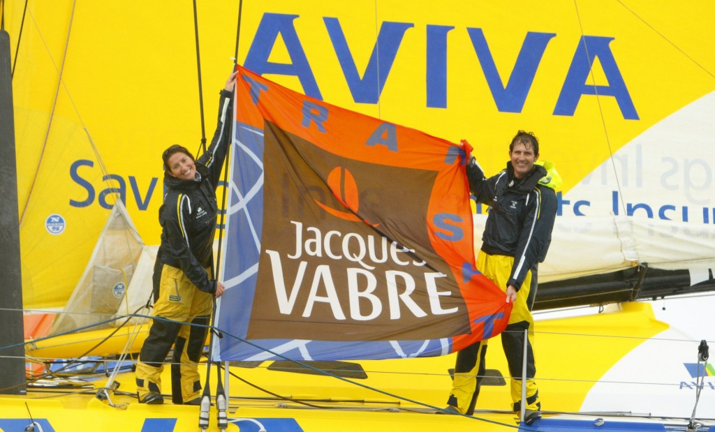 Dee Caffari and Brian Thompson onboard Aviva (Photo by The Press Association)