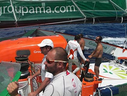 groupama-3-by-team-groupama Groupama 3 Team On Deck Headed South (Photo by Team Groupama)