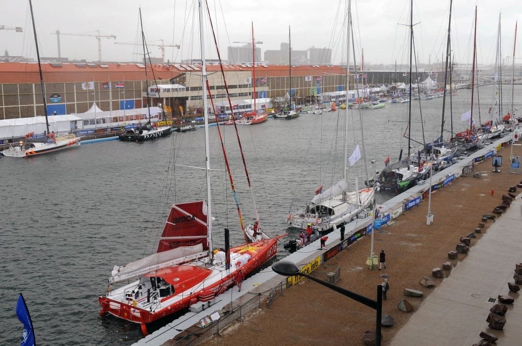 havre-dock-transat-jacques-vabre Boats Line Up At Havre Dock For Start Of Transat Jacques Vabre (Photo by