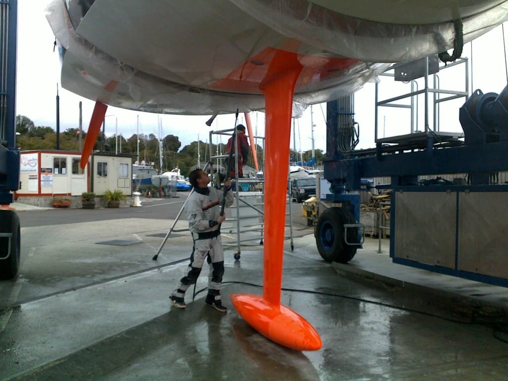 Clean Bottom Final checks before launching Pete Goss's Class 40 DMS (Photo by Colin Merry)