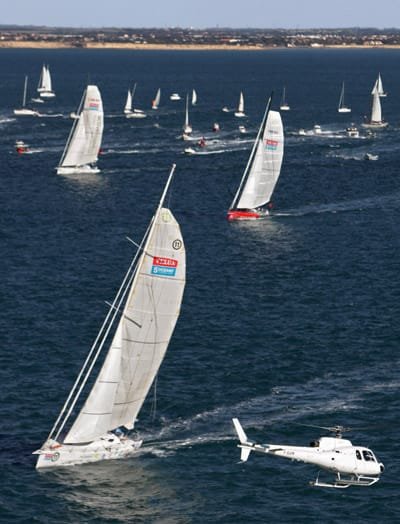 Velux 5 Oceans Start 2010 The VELUX 5 OCEANS Skippers as they depart La Rochelle for the first of 5 Ocean Sprints in the VELUX 5 OCEANS around the world race.Velux 5 Oceans Start 2010 (Photo courtesy of onEdition)