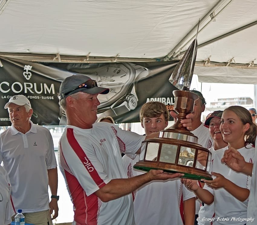 Admiring the trophy Crew from Ranger admire trophy (Photo by George Bekris)
