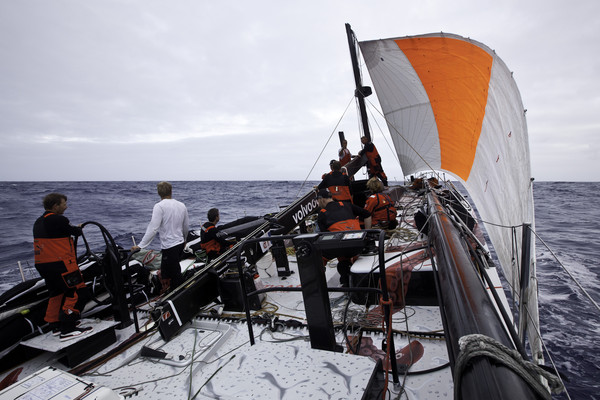 Jury Rigged Sail on PUMA Ocean Racing about 2,150 nautical miles from Cape Town, South Africa. (Photo by  Amory Ross/PUMA Ocean Racing/Volvo Ocean Race)