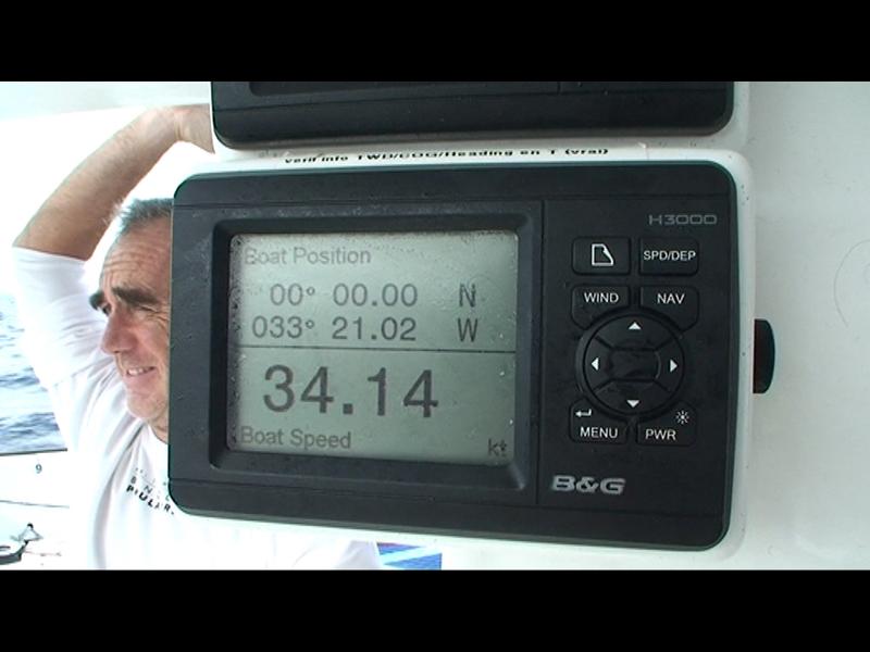 Loick Peyron smiles as Banque Populaire crosses the equator setting a new record (Photo courtesy of BPCE)