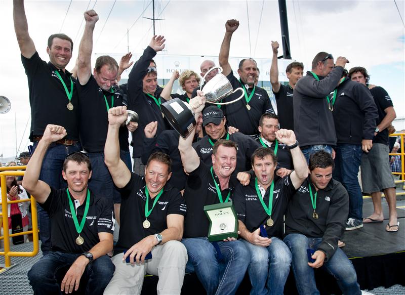 Investec Loyal Crew Celebrates Taking Line Honours (Photo by Rolex / Daniel Forster)