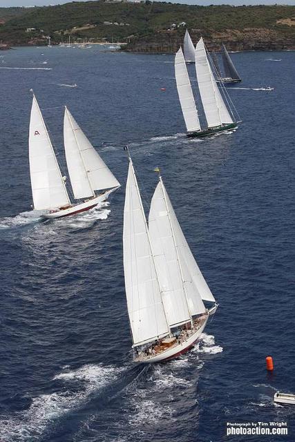 Superyacht Start. Windrose, Adela, Hetairos, Sojana and P2 line up for the start. (Photo by Tim Wright)