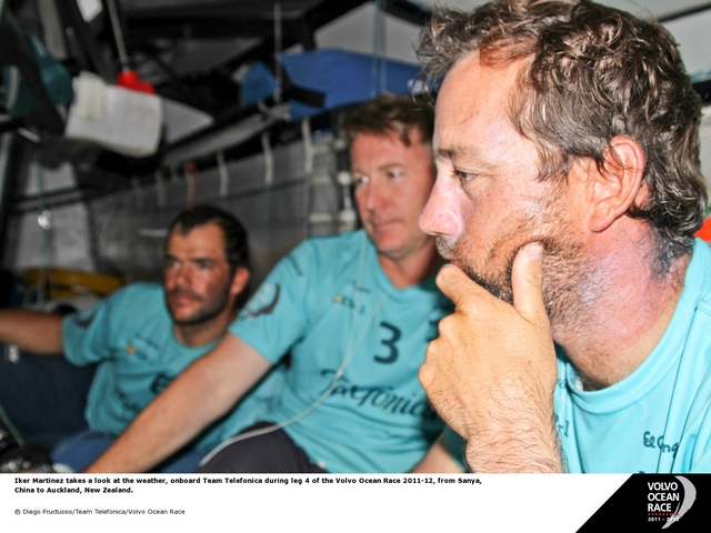 Iker Martinez takes a look at the weather, onboard Team Telefonica during leg 4  (Photo by Diego Fructuoso/Team Telefonica/Volvo Ocean Race)