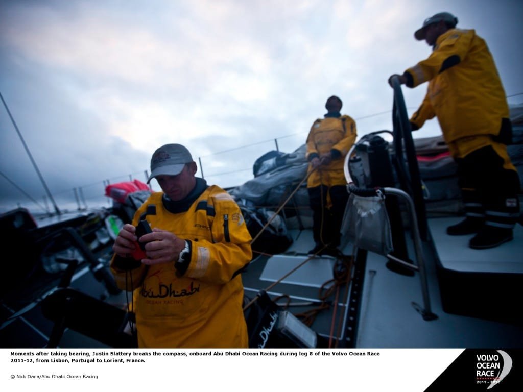 Justin Slattery takes a bearing (Photo by Nick Dane / Abu Dhabi Ocean Racing. Volvo Ocean Race)