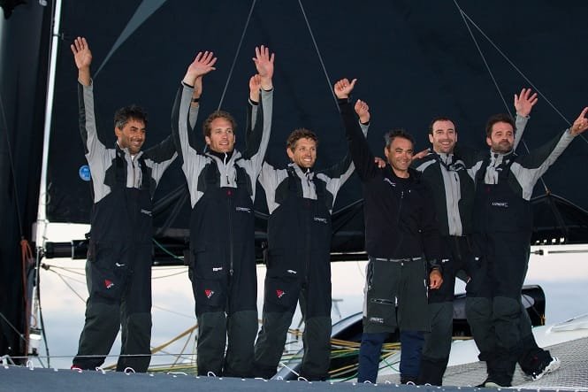 Spindrift Racing Wins MOD70 Championship by Lloyd Images Yann Guichard and The Spindrift Racing Crew celebrate inagural win on the MOD70 Championship (Photo by Lloyd Images)